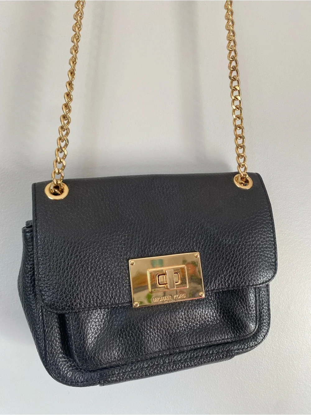 Michael Kors Black Leather Chain Shoulder Bag Gold Hardware